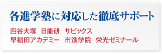 各進学塾に対応した徹底サポート 四谷大塚・日能研・サピックス・早稲田アカデミー・市進学院・栄光ゼミナール