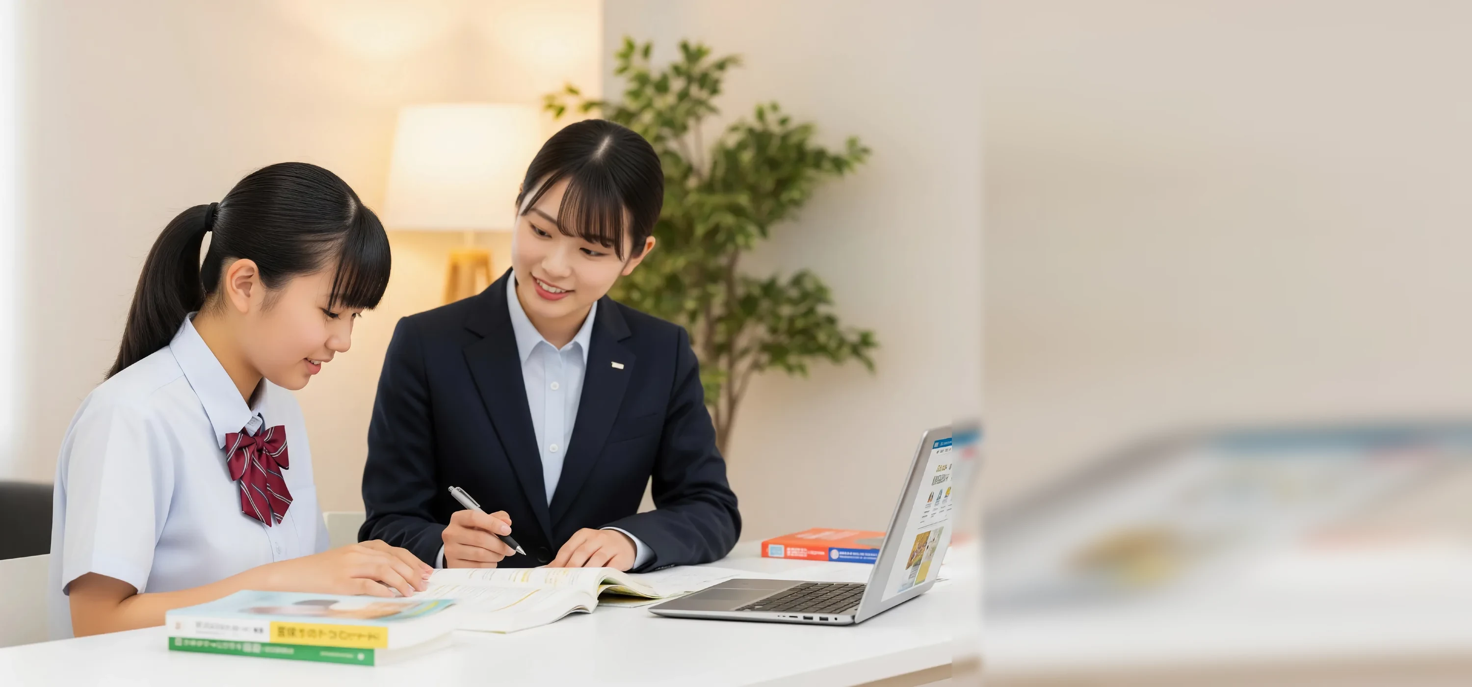 先生と大学受験対策を進める高校生