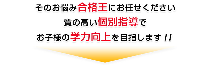 そのお悩み「合格王」にお任せください！質の高い個別指導でお子様の学力向上を目指します！